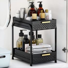 Double Sink Shelf, Storage Space,Farmhouse Counter, Suitable For Kitchen Under-Cabinet Storage, Suitable For Bathroom Sliding Basket Storage Bag, Blac