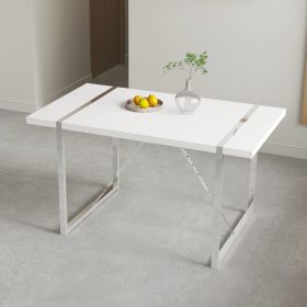 Dining Table.Rustic Industrial Rectangular MDF Wood White Dining Table For 4-6 Person, With 1.6" Thick Engineered Wood Tabletop and plating Metal Legs