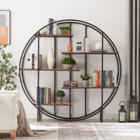 Round 5-Tier Metal Plant Stand bookcase storage rack, Indoor Living Room Terrace Garden Balcony Display Stand(Rustic Brown, 67''w x 67''d x 11.8''h)