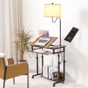 Desk with Floor Lamp; Wheels; Keyboard Tray