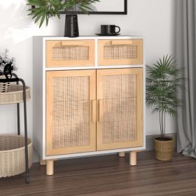 Sideboard White 23.6"x11.8"x29.5" Solid Wood Pine and Natural Rattan