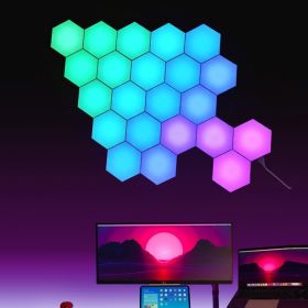 Touch Sensitive Modular Wall Lights with Remote;  Dual Control Hexagonal LED Light Wall Panels with USB-Power;  Suitable for Living Room;  Bedrooms;