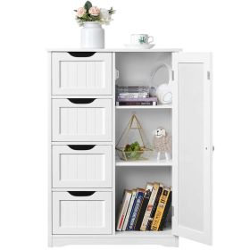 4 Drawers & Cupboard Bathroom Storage Organizer Cabinet White