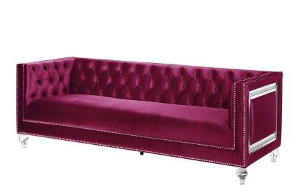 Heibero Sofa w/2 Pillows; Burgundy Velvet LV01400