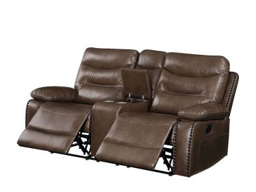 Aashi Loveseat w/Console (Motion); Brown Leather-Gel Match