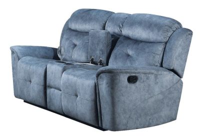 Mariana Loveseat w/Console (Motion); Silver Blue Fabric