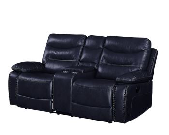 Aashi Loveseat w/Console (Motion); Navy Leather-Gel Match