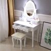 Vanity Table Set with Lighted Mirror, Makeup Dressing Table with 10 LED Lights, Touch Switch, 5 Drawers, Removable Organizer, 10 Dimmable Lights Makeu