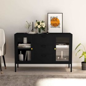 Sideboard Black 41.3"x13.8"x27.6" Steel and Tempered Glass