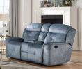 Mariana Loveseat w/Console (Motion); Silver Blue Fabric