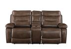 Aashi Loveseat w/Console (Motion); Brown Leather-Gel Match