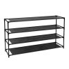 Simple Assembly 4 Tier Shoe Rack Detachable Non-Woven Waterproof Fabric Shoe Organizer Tower Space Saver Stackable Storage Shelf (Black)