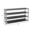 Simple Assembly 4 Tier Shoe Rack Detachable Non-Woven Waterproof Fabric Shoe Organizer Tower Space Saver Stackable Storage Shelf (Black)