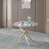 Contemporary Round Clear Dining Tempered Glass Table with Gold Finish Stainless Steel Legs