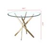 Contemporary Round Clear Dining Tempered Glass Table with Gold Finish Stainless Steel Legs