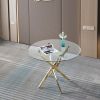 Contemporary Round Clear Dining Tempered Glass Table with Gold Finish Stainless Steel Legs