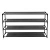 Simple Assembly 4 Tier Shoe Rack Detachable Non-Woven Waterproof Fabric Shoe Organizer Tower Space Saver Stackable Storage Shelf (Black)