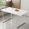 Dining Table.Rustic Industrial Rectangular MDF Wood White Dining Table For 4-6 Person, With 1.6" Thick Engineered Wood Tabletop and plating Metal Legs