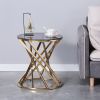 Set of 1 Round Glass Top Side Table for Living Room- Black Grey Tempered Glass & Gold Stainless Steel Frame; 19.5" Modern Spiral Center Table Small Co