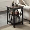 conifferism Wood Small End Table with 3-Tiered Shelves for Storage, Narrow Night Stands for Bedrooms, Industrial Wooden Chairside Table with Black V S