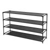 Simple Assembly 4 Tier Shoe Rack Detachable Non-Woven Waterproof Fabric Shoe Organizer Tower Space Saver Stackable Storage Shelf (Black)