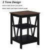 conifferism Wood Small End Table with 3-Tiered Shelves for Storage, Narrow Night Stands for Bedrooms, Industrial Wooden Chairside Table with Black V S