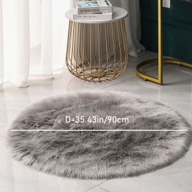 1pc Round Faux Fur Sheepskin Rugs; Fluffy Living Room Carpet; Bedroom Floor Mat; Fluffy Round Rug For Seat Cover; Photographing Background Of Jeweller (Color: Gray, size: 35.4*35.4"/90*90cm)