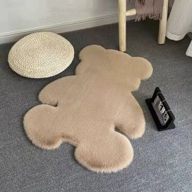 Cute Bear Carpet Plush Foot Pad Soft Fluffy Decorative Bedroom Girl Boy Kids Room Bedside Fuzzy Floor Mat Non-slip Comfortable (Color: Khaki, size: 60cm x 80cm)