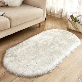 Fluffy 6cm Plush Carpet Fuzzy Wool Floor Mat Multicolor Oval Soft Living Room Bedroom Aldult Boys Girls Home Decor Cute Fashion (Color: white + grey, size: 80*180cm)