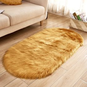 Fluffy 6cm Plush Carpet Fuzzy Wool Floor Mat Multicolor Oval Soft Living Room Bedroom Aldult Boys Girls Home Decor Cute Fashion (Color: Golden brown, size: 60*90cm)