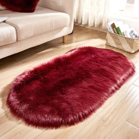 Fluffy 6cm Plush Carpet Fuzzy Wool Floor Mat Multicolor Oval Soft Living Room Bedroom Aldult Boys Girls Home Decor Cute Fashion (Color: Wine red, size: 50*100cm)