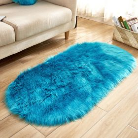 Fluffy 6cm Plush Carpet Fuzzy Wool Floor Mat Multicolor Oval Soft Living Room Bedroom Aldult Boys Girls Home Decor Cute Fashion (Color: dark blue, size: 100*180cm)