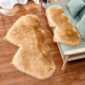 Long Plush Carpet Fuzzy Wool Floor Mat Multicolor Double Heart Soft Fluffy Living Room Bedroom Aldult Child Boy Girl Fashion Lovely (Color: Light Brown, size: 35CM x 75CM)