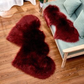 Long Plush Carpet Fuzzy Wool Floor Mat Multicolor Double Heart Soft Fluffy Living Room Bedroom Aldult Child Boy Girl Fashion Lovely (Color: Wine red, size: 45CM x 90CM)