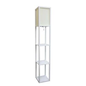 Floor Lamp Etagere Organizer Storage Shelf with Linen Shade (Color: White)