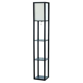 Floor Lamp Etagere Organizer Storage Shelf with Linen Shade (Color: BLACK)