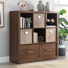 Steele 6 Cube Storage Bookcase Organizer with Drawers;  Multiple Finishes (Color: Walnut)