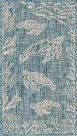 Home Decor Coastal Bordered Coral Reef Indoor/Outdoor Accent Rug (Color: Aqua|White, size: 7'6" X 9'5")