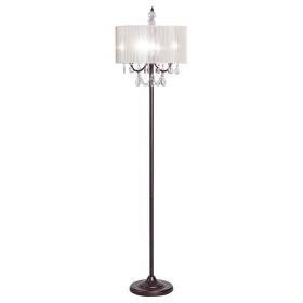 Elegant Sheer Shade Floor Lamp w/ Hanging Crystal LED Bulbs (Color: BROWN)