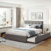 Upholstered Platform Bed with 2 Drawers and 1 Twin XL Trundle;  Linen Fabric;  Queen Size