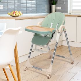 Convertible High Chair on Wheels with Removable Tray;  Height and Angle Adjustment for Baby And Toddler (Color: Green)