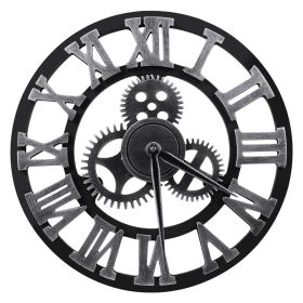 Large Gear Wall Clock Roman Numbers 3D Big Dial Wooden Industrial Steampunk Retro Outdoor Garden Decor; 12"/16"/23" (Color: Silver, size: 16"(Diameter))