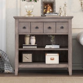 Vintage Storage Nightstand with 1 Drawer and 2 Open Shelves; Charging Design (Color: BROWN)