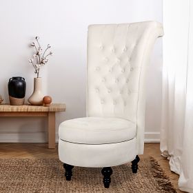 Royal Velvet High Back Armless Chair;  Retro Elegant Luxury Throne Chair;  Upholstered Tufted Accent Seat w/Storage for Dressing Room;  Living Room; (Color: Cream)