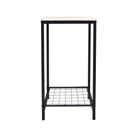 2-Tier End Table;  Industrial Side Table Nightstand with Durable Metal Frame;  Coffee Table with Mesh Shelves for Living Room;  Oak Finish (Color: Black OAK)