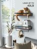 Floating bathroom shelf with towel rail; bathroom/living/kitchen/bedroom wall shelf set of 2; light brown; dark brown; black.