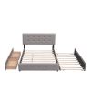 Upholstered Platform Bed with 2 Drawers and 1 Twin XL Trundle;  Linen Fabric;  Queen Size