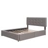 Upholstered Platform Bed with 2 Drawers and 1 Twin XL Trundle;  Linen Fabric;  Queen Size