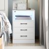 Nightstand with 3 Drawers and Cabinet; USB Charging Ports;  Wireless Charging and Remote Control LED Light