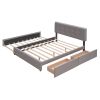 Upholstered Platform Bed with 2 Drawers and 1 Twin XL Trundle;  Linen Fabric;  Queen Size